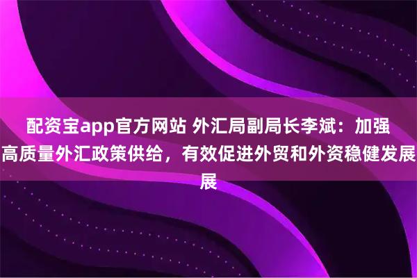 配资宝app官方网站 外汇局副局长李斌：加强高质量外汇政策供给，有效促进外贸和外资稳健发展