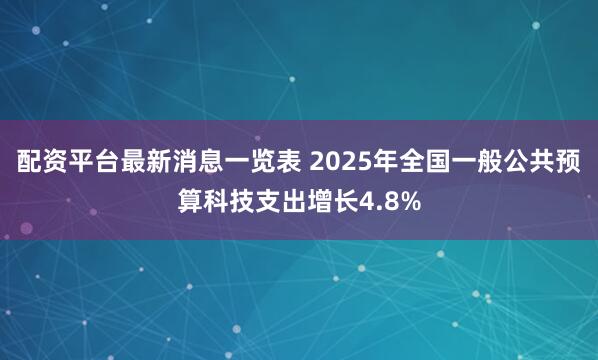 配资平台最新消息一览表 2025年全国一般公共预算科技支出增长4.8%